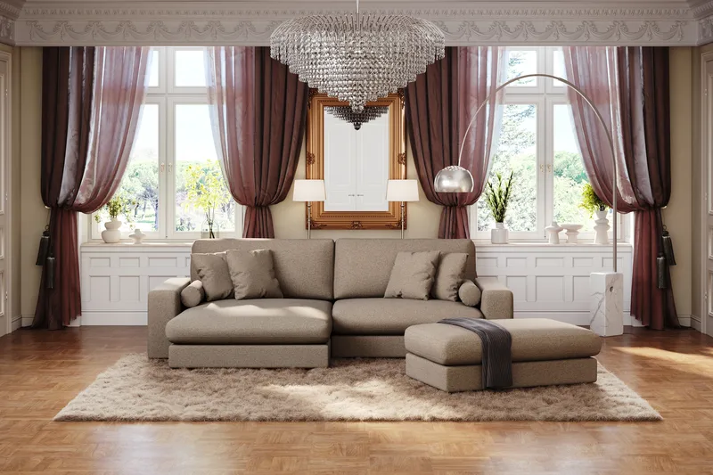 Arken Lyx 4-personers Vendbar L-formet Dyb Chaiselongsofa i stof - Brun - Møbler - Sofaer - Sofa med chaiselong