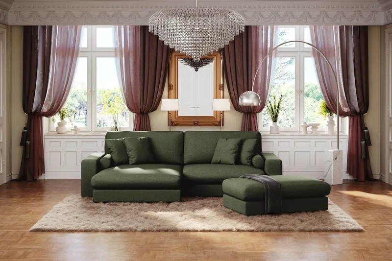 Arken Lyx 4-personers Vendbar L-formet Dyb Chaiselongsofa i stof - Grøn - Møbler - Sofaer - Sofa med chaiselong