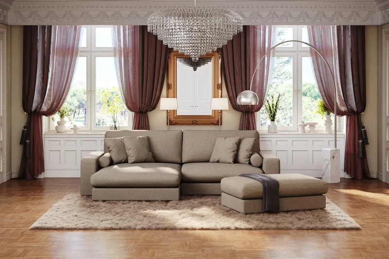 Arken Lyx 4-personers Vendbar L-formet Dyb Chaiselongsofa i stof - Brun - Møbler - Sofaer - Sofa med chaiselong