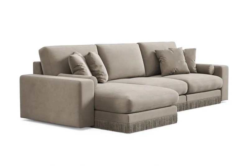 Arken Lyx 5-personers Vendbar L-formet Dyb Chaiselongsofa i fløjl - Beige - Møbler - Sofaer - Sofa med chaiselong