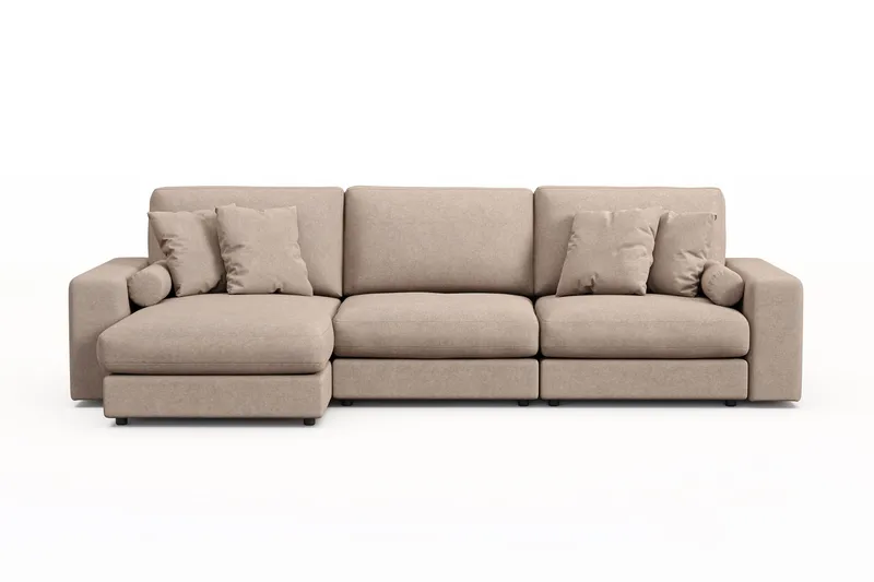Arken Lyx 5-personers Vendbar L-formet Dyb Chaiselongsofa i stof, Beige