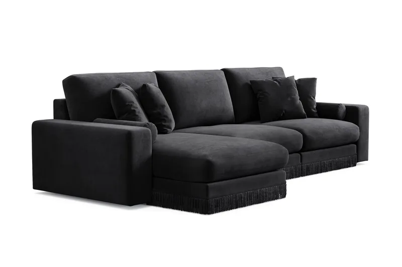 Arken Lyx 5-personers Vendbar L-formet Dyb Chaiselongsofa i fløjl - Sort - Møbler - Sofaer - Sofa med chaiselong