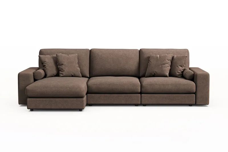 Arken Lyx 5-personers Vendbar L-formet Dyb Chaiselongsofa i stof, Brun