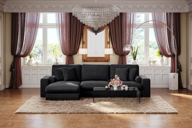 Arken Lyx 5-personers Vendbar L-formet Dyb Chaiselongsofa i fløjl - Sort - Møbler - Sofaer - Sofa med chaiselong