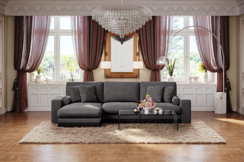 Arken Lyx 5-personers Vendbar L-formet Dyb Chaiselongsofa i fløjl - Mørkegrå - Møbler - Sofaer - Sofa med chaiselong