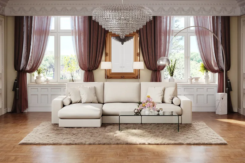 Arken Lyx 5-personers Vendbar L-formet Dyb Chaiselongsofa i stof - Lys beige - Møbler - Sofaer - Sofa med chaiselong