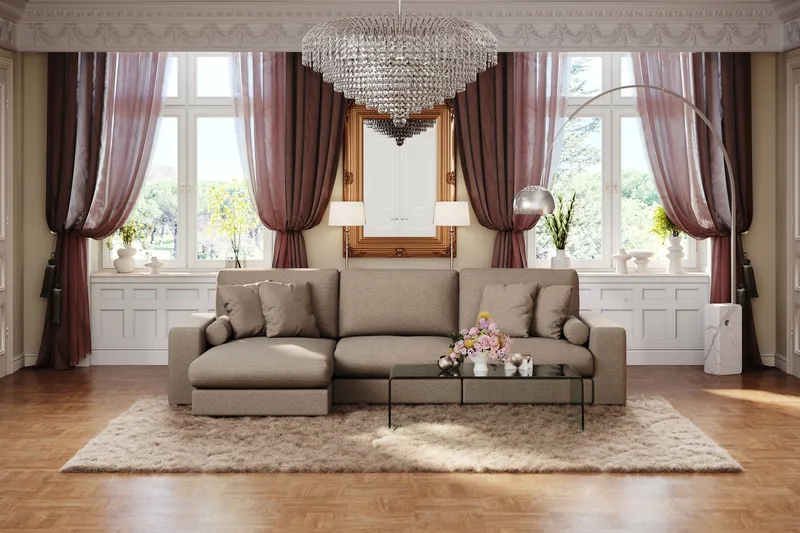 Arken Lyx 5-personers Vendbar L-formet Dyb Chaiselongsofa i stof - Brun - Møbler - Sofaer - Sofa med chaiselong