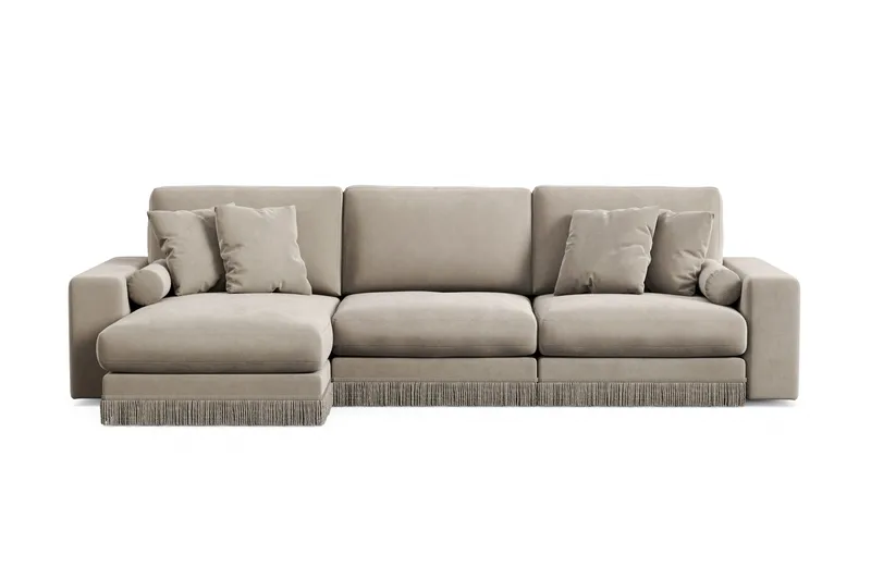 Arken Lyx 5-personers Vendbar L-formet Dyb Chaiselongsofa i fløjl, Beige