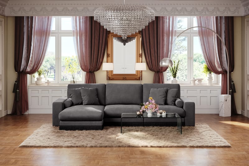 Arken Lyx 5-personers Vendbar L-formet Dyb Chaiselongsofa i fløjl - Mørkegrå - Møbler - Sofaer - Sofa med chaiselong