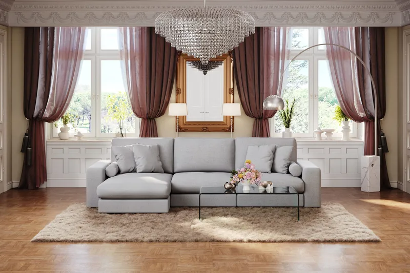 Arken Lyx 5-personers Vendbar L-formet Dyb Chaiselongsofa i stof - Lysegrå - Møbler - Sofaer - Sofa med chaiselong