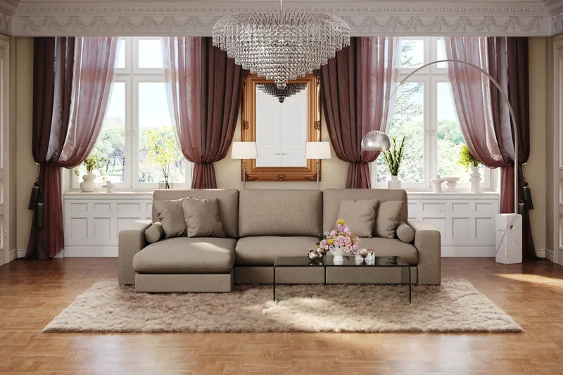 Arken Lyx 5-personers Vendbar L-formet Dyb Chaiselongsofa i stof - Brun - Møbler - Sofaer - Sofa med chaiselong