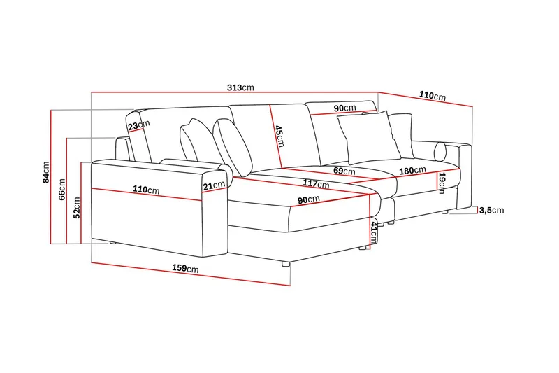 Arken Lyx 5-personers Vendbar L-formet Dyb Chaiselongsofa i stof - Brun - Møbler - Sofaer - Sofa med chaiselong