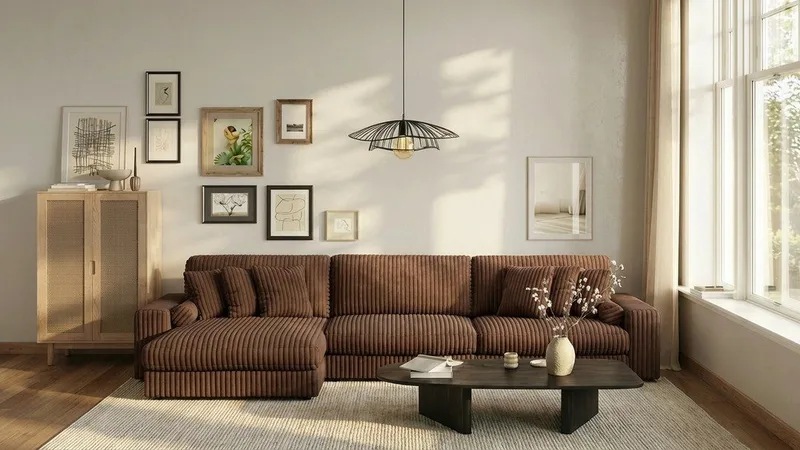 Arken Lyx 6-personers Vendbar L-formet Dyb Chaiselongsofa i Manchester - Mørkebrun - Møbler - Sofaer - Sofa med chaiselong