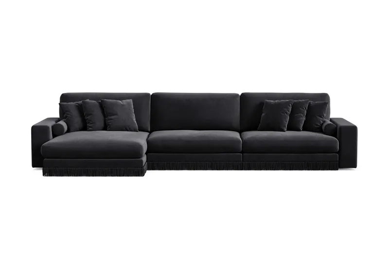 Arken Lyx 6-personers Vendbar L-formet Dyb Chaiselongsofa i fløjl, Sort