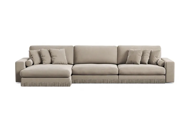 Arken Lyx 6-personers Vendbar L-formet Dyb Chaiselongsofa i fløjl - Beige - Møbler - Sofaer - Sofa med chaiselong