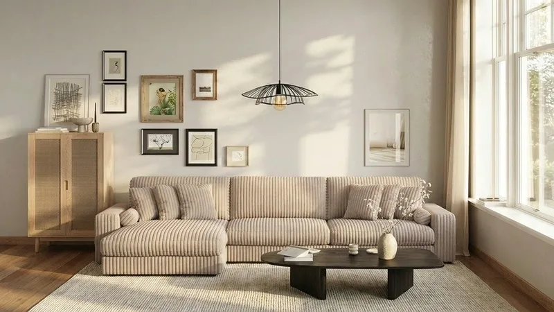 Arken Lyx 6-personers Vendbar L-formet Dyb Chaiselongsofa i Manchester - Greige - Møbler - Sofaer - Sofa med chaiselong