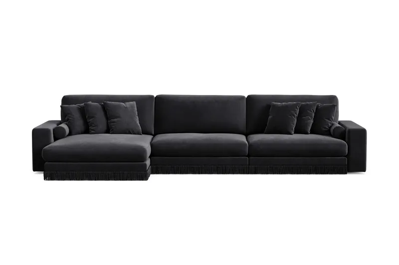 Arken Lyx 6-personers Vendbar L-formet Dyb Chaiselongsofa i fløjl, Sort