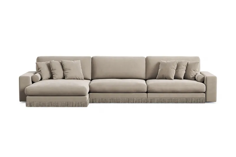 Arken Lyx 6-personers Vendbar L-formet Dyb Chaiselongsofa i fløjl, Beige