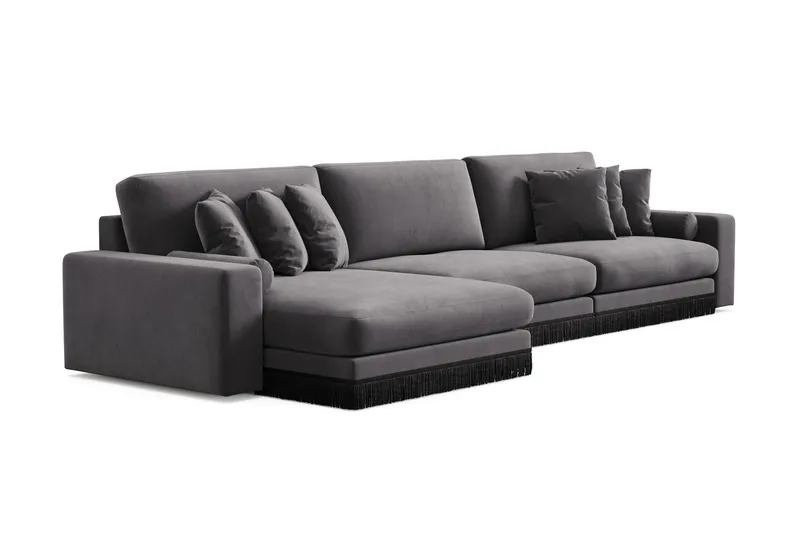 Arken Lyx 6-personers Vendbar L-formet Dyb Chaiselongsofa i fløjl - Mørkegrå - Møbler - Sofaer - Sofa med chaiselong