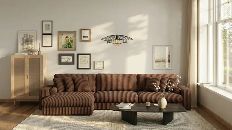 Arken Lyx 6-personers Vendbar L-formet Dyb Chaiselongsofa i Manchester - Mørkebrun - Møbler - Sofaer - Sofa med chaiselong