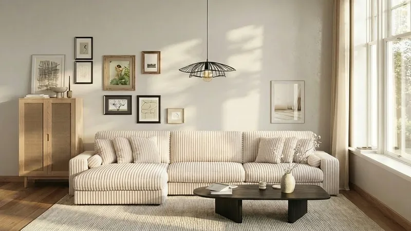 Arken Lyx 6-personers Vendbar L-formet Dyb Chaiselongsofa i Manchester - Beige - Møbler - Sofaer - Sofa med chaiselong