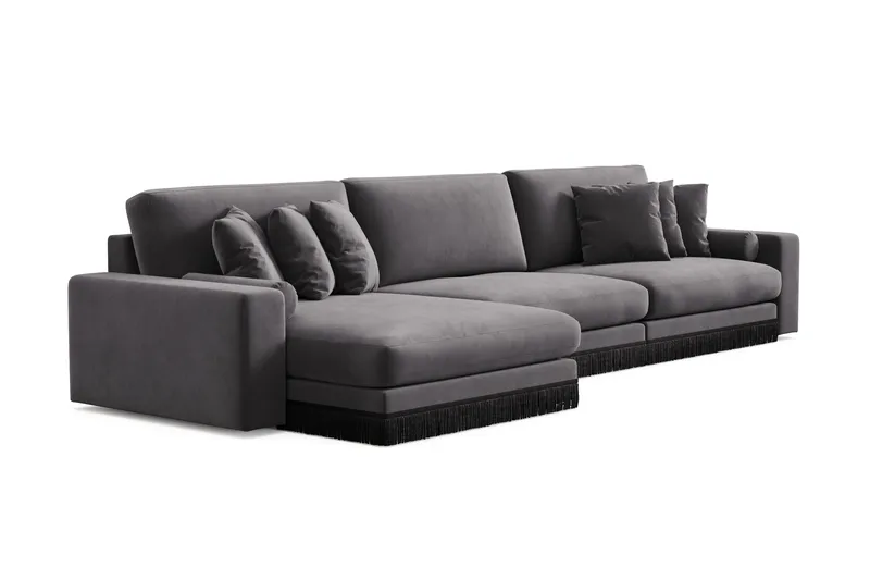 Arken Lyx 6-personers Vendbar L-formet Dyb Chaiselongsofa i fløjl - Mørkegrå - Møbler - Sofaer - Sofa med chaiselong