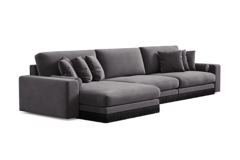 Arken Lyx 6-personers Vendbar L-formet Dyb Chaiselongsofa i fløjl - Mørkegrå - Møbler - Sofaer - Sofa med chaiselong