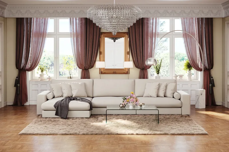 Arken Lyx 6-personers Vendbar L-formet Dyb Chaiselongsofa i stof - Lys beige - Møbler - Sofaer - Sofa med chaiselong