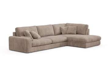 Arken Lyx dyb, højrevendt 5-personers chaiselongsofa i riflet fløjl - Greige - Møbler - Sofaer - Sofa med chaiselong