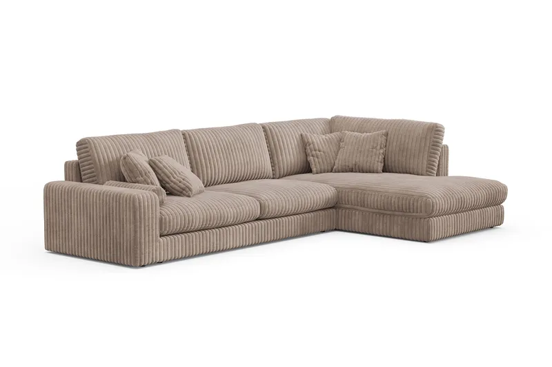 Arken Lyx dyb, højrevendt 5-personers chaiselongsofa i riflet fløjl - Greige - Møbler - Sofaer - Sofa med chaiselong