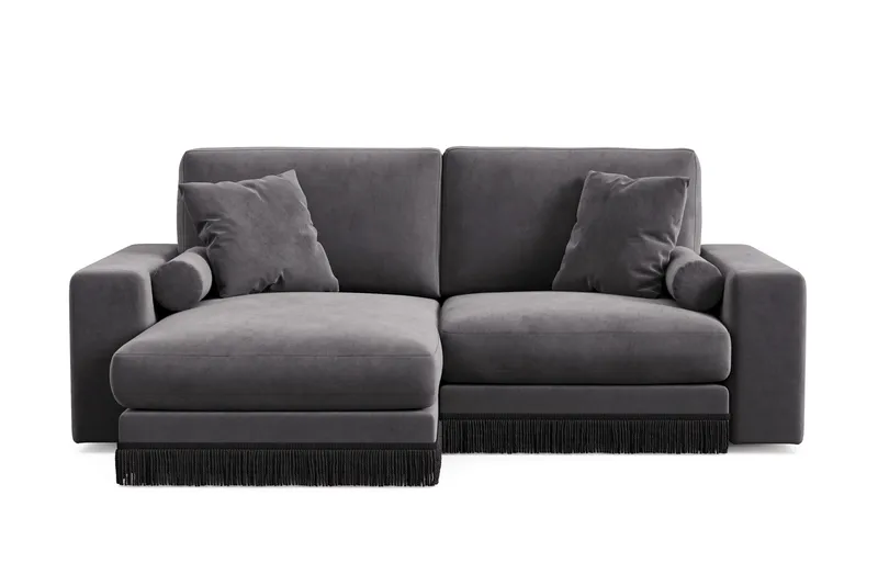 Arken Lyx dyb, vendbar L-formet 3-personers chaiselongsofa i velour, Mørkegrå