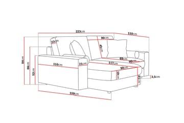 Arken Lyx dyb, vendbar L-formet 3-personers chaiselongsofa i stof - Lysegrå - Møbler - Sofaer - Sofa med chaiselong