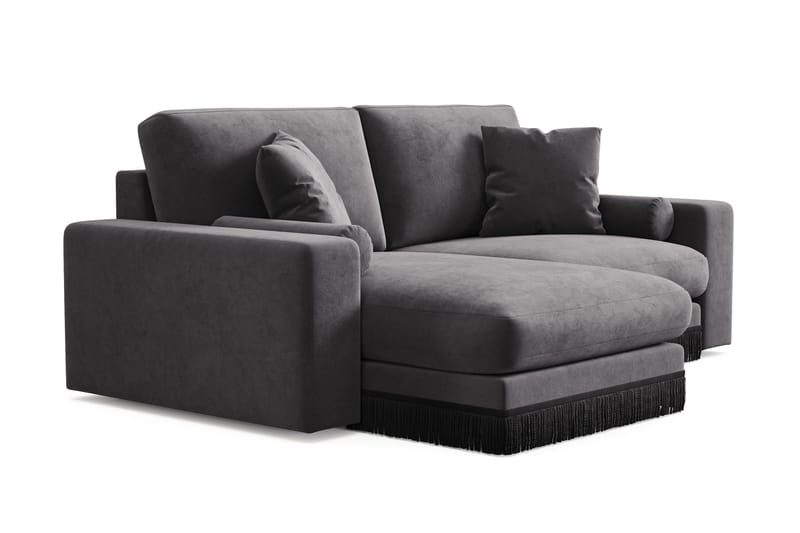 Arken Lyx dyb, vendbar L-formet 3-personers chaiselongsofa i velour - Mørkegrå - Møbler - Sofaer - Sofa med chaiselong