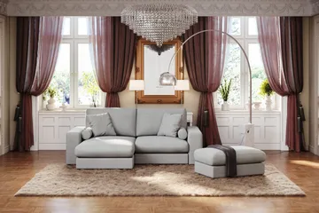 Arken Lyx dyb, vendbar L-formet 3-personers chaiselongsofa i stof - Lysegrå - Møbler - Sofaer - Sofa med chaiselong