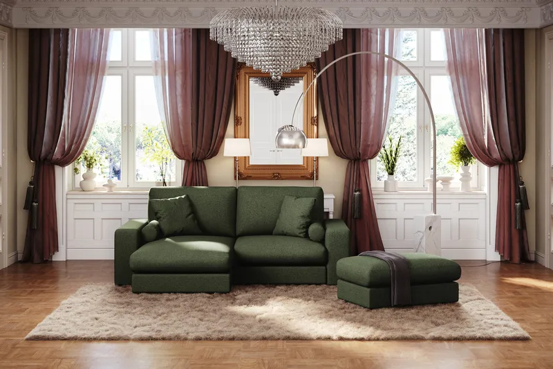 Arken Lyx dyb, vendbar L-formet 3-personers chaiselongsofa i stof - Grøn - Møbler - Sofaer - Sofa med chaiselong