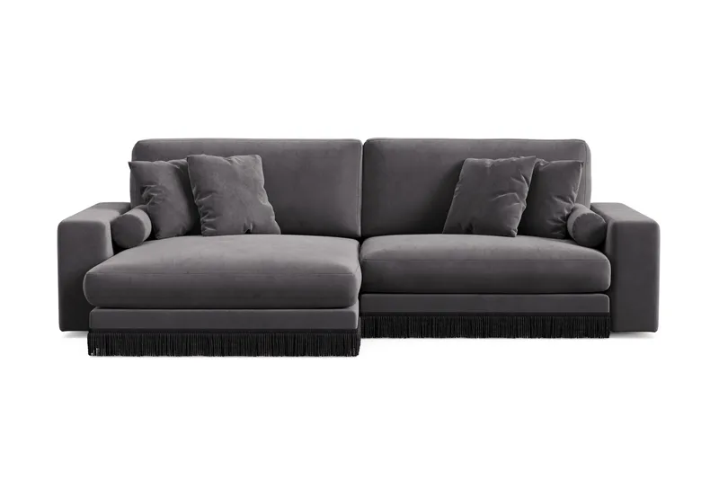 Arken Lyx dyb, vendbar L-formet 4-personers chaiselongsofa i velour, Mørkegrå