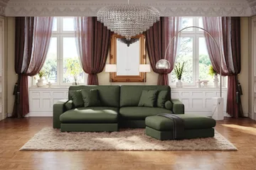 Arken Lyx dyb, vendbar L-formet 4-personers chaiselongsofa i stof - Grøn - Møbler - Sofaer - Sofa med chaiselong