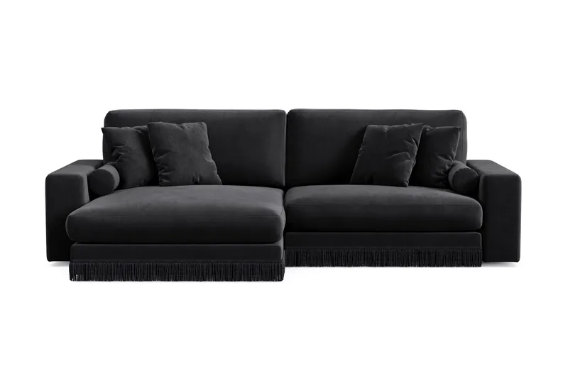 Arken Lyx dyb, vendbar L-formet 4-personers chaiselongsofa i velour, Sort