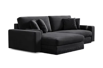 Arken Lyx dyb, vendbar L-formet 4-personers chaiselongsofa i velour - Sort - Møbler - Sofaer - Sofa med chaiselong