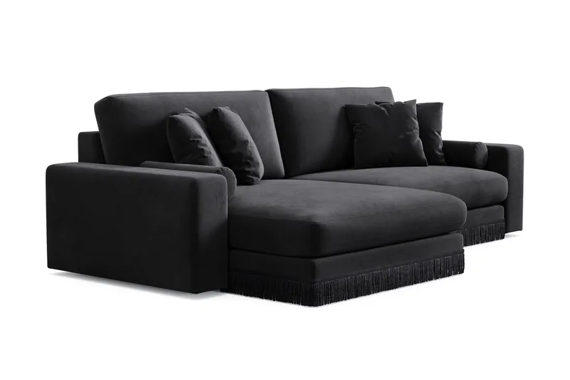 Arken Lyx dyb, vendbar L-formet 4-personers chaiselongsofa i velour - Sort - Møbler - Sofaer - Sofa med chaiselong