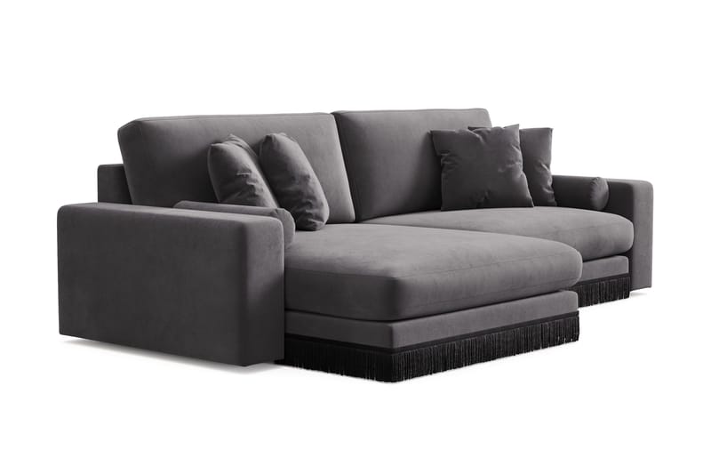 Arken Lyx dyb, vendbar L-formet 4-personers chaiselongsofa i velour - Mørkegrå - Møbler - Sofaer - Sofa med chaiselong