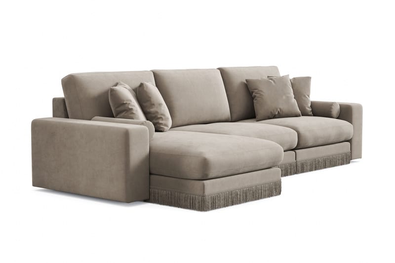 Arken Lyx dyb, vendbar L-formet 5-personers chaiselongsofa i velour - Beige - Møbler - Sofaer - Sofa med chaiselong