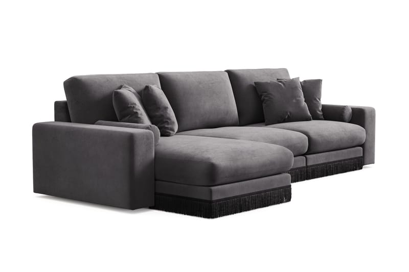 Arken Lyx dyb, vendbar L-formet 5-personers chaiselongsofa i velour - Mørkegrå - Møbler - Sofaer - Sofa med chaiselong