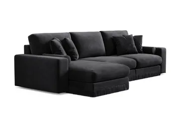 Arken Lyx dyb, vendbar L-formet 5-personers chaiselongsofa i velour - Sort - Møbler - Sofaer - Sofa med chaiselong
