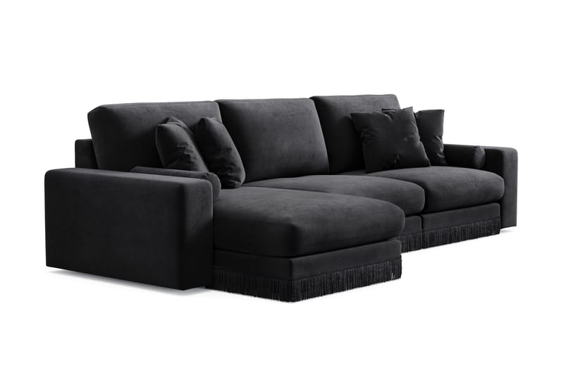 Arken Lyx dyb, vendbar L-formet 5-personers chaiselongsofa i velour - Sort - Møbler - Sofaer - Sofa med chaiselong