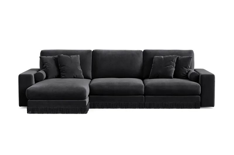 Arken Lyx dyb, vendbar L-formet 5-personers chaiselongsofa i velour, Sort