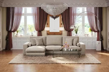 Arken Lyx dyb, vendbar L-formet 5-personers chaiselongsofa i velour - Beige - Møbler - Sofaer - Sofa med chaiselong