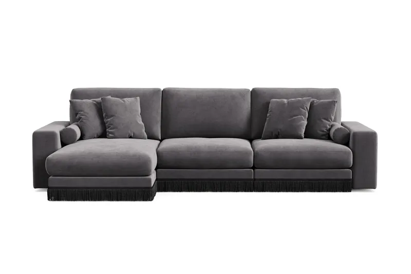 Arken Lyx dyb, vendbar L-formet 5-personers chaiselongsofa i velour, Mørkegrå