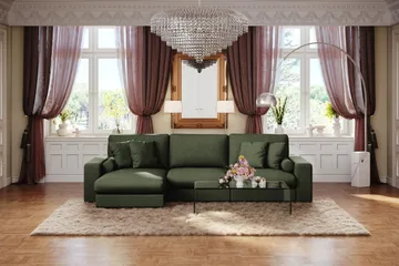 Arken Lyx dyb, vendbar L-formet 5-personers chaiselongsofa i stof - Grøn - Møbler - Sofaer - Sofa med chaiselong