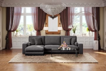 Arken Lyx dyb, vendbar L-formet 5-personers chaiselongsofa i velour - Mørkegrå - Møbler - Sofaer - Sofa med chaiselong